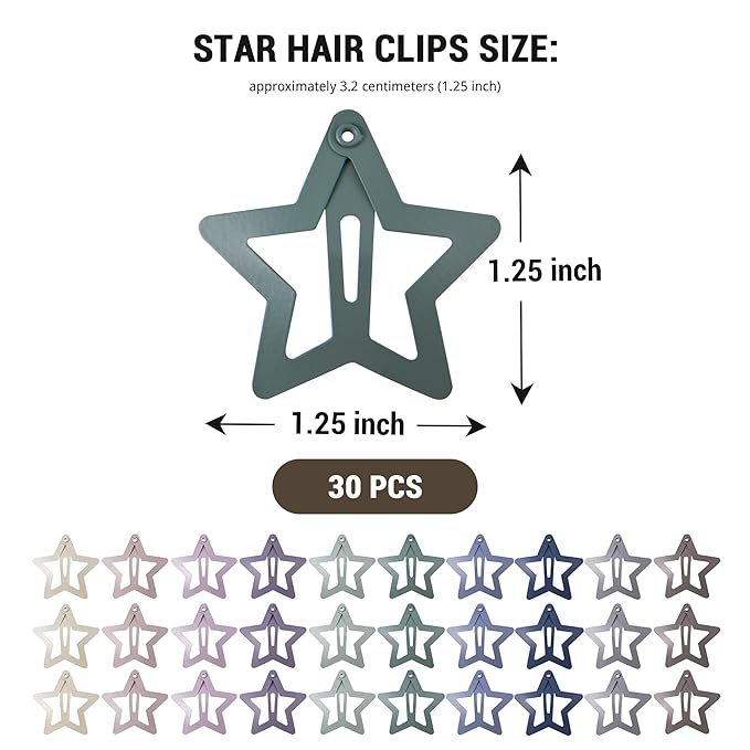 30 Pcs Metal Star Hair Clips 2000s Y2K Snap Barrettes 1.25 In Non Slip Star Hair Accessories for Women,Matte Multicolored