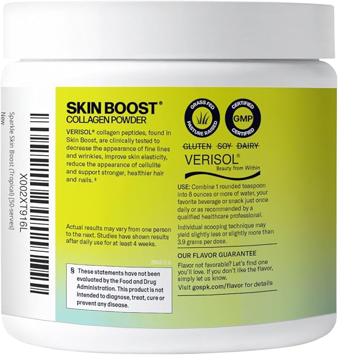 Sparkle Wellness VERISOL Bioactive Hydrolyzed Collagen Peptides | Collagen Powder Supplement with Vitamin C for Skin, Hair & Nail Health | Skin Boost (Tropical) [50-Serves]