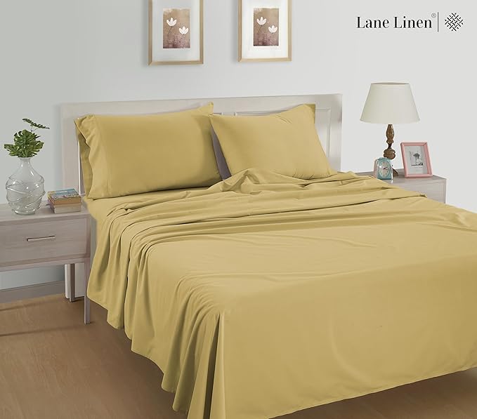 Lane Linen 100% Organic Cotton King Size Pillow Cases Set of 2 - 20"x36" - Certified Organic Cotton - Yellow - Cocoon