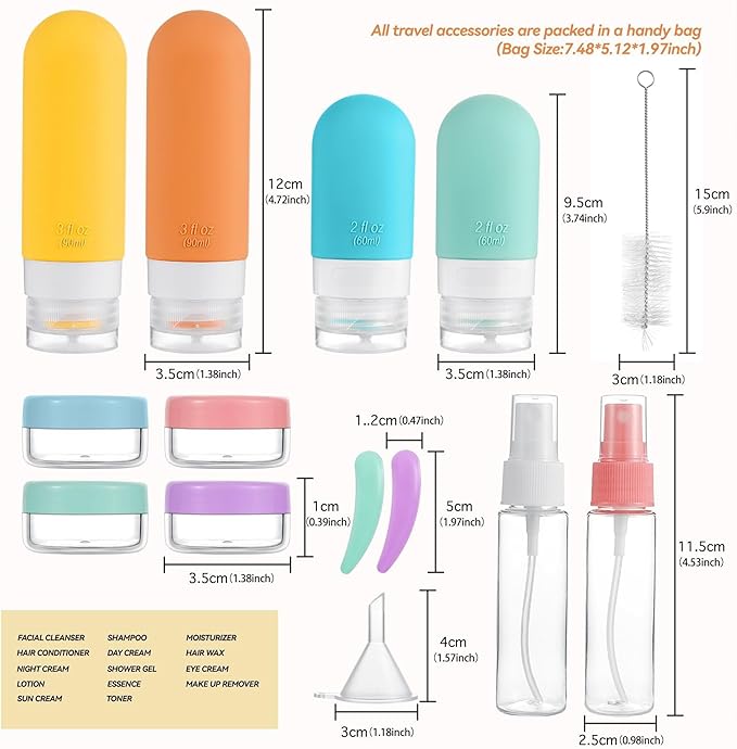 16 Pack Travel Bottles Set - TSA Approved Leak Proof Silicone Squeezable Containers for Toiletries, Conditioner, Shampoo, Lotion & Body Wash Accessories (White)