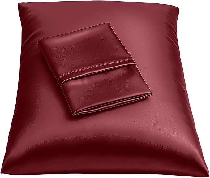 BLISSFORD Satin Pillowcase with Zipper, for Hair and Skin Care, Feels Soft and Cool Like a Silk Pillowcase, Satin Pillow Cases 2 Pack, Slik Pillow Cover, Burgundy, King, Set of 2