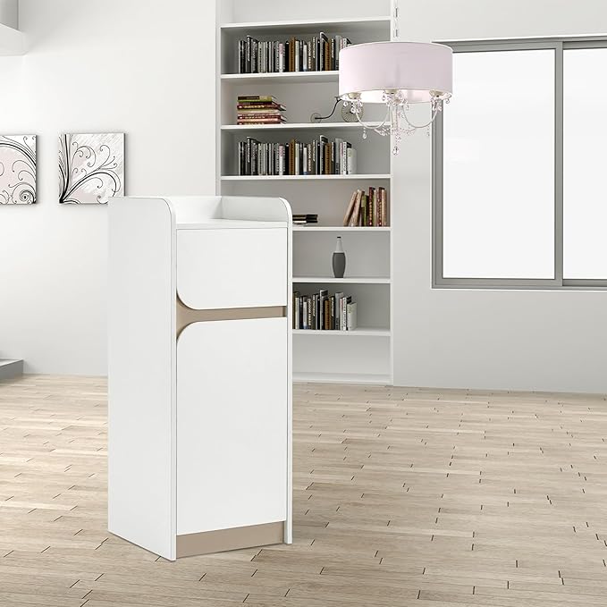 BarberPub Salon Spa Storage Cabinet, Barber Hair Stylist Station with 1 Drawer and 1 Cabinet, Beauty Salon Organizers 40” Tall DC2022 (White&Beige)