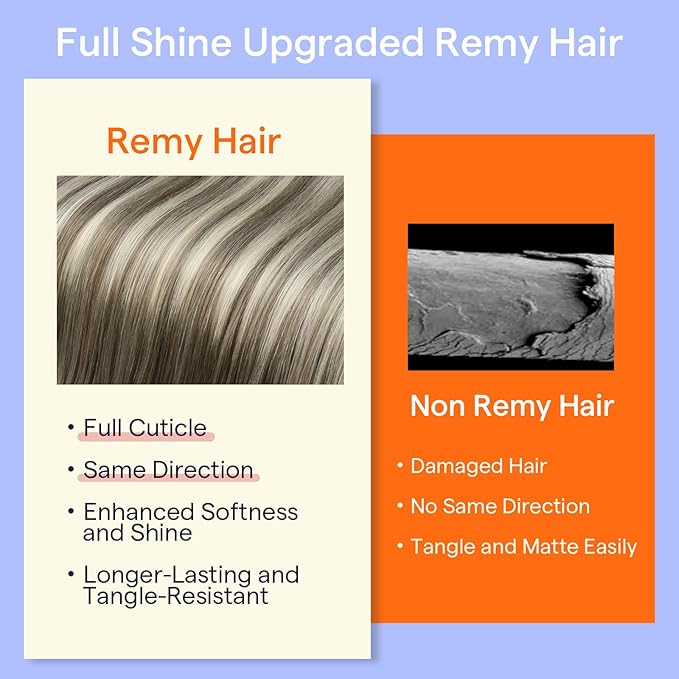 Full Shine Balayage Clip in Hair Extensions Remy Human Hair Ash Brown Ombre Blonde Clip in Extensions 7/800/7 14 Inch Medium Length Hair Extensions 7 Pcs 120 G