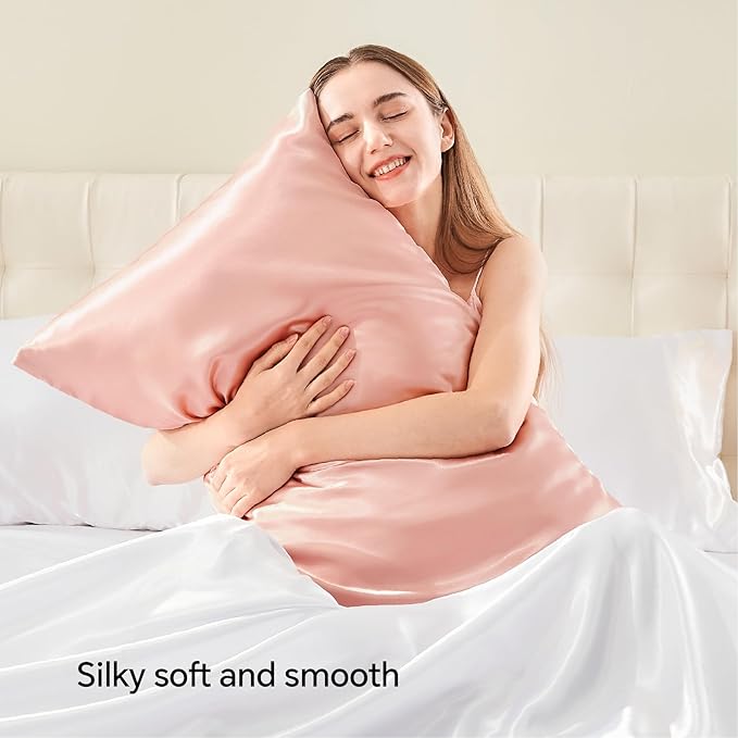 BEDELITE Satin Pillowcase with Zipper, Coral King Size Pillow Cases Set of 2, Super Soft and Cooling Similar to Silk Pillow Cases, Gift for Women Men(20x40 Inches)