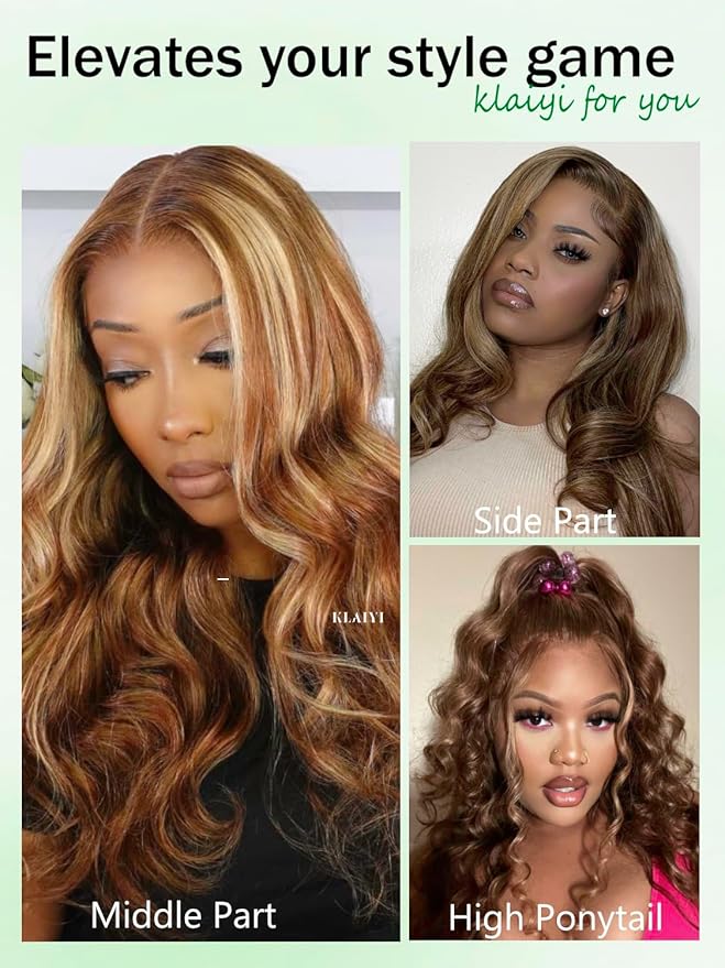 KLAIYI Wear And Go Glueless Wig Bye Bye Knots 13x4 Precut Lace Front Wigs Human Hair Ombre Highlight Blonde Body Wave Wig Pre Bleached Pre Everything Pre Plucked with Baby Hair 3S Ready to Wear 26Inch
