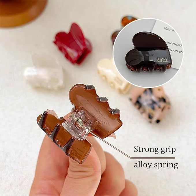 Small Hair Clips,1.4" Heart Acetate Hair Claw Clips, Strong Hold Nonslip Half-Up Jaw Clip Hair Accessories Birthday Thanksgiving Christmas Gift for Women Girls Mother Daughter Thin Thick(6 PCS)
