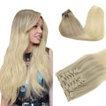 DOORES Hair Extensions Clip in Human Hair, 10pcs 160g 18 Inch Balayage Ash Blonde to Golden Blonde and Platinum Blonde Clip in Hair Extensions Straight Natural