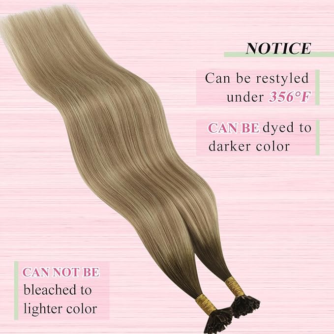 YoungSee U Tip Hair Extensions Balayage Keratin Tip Hair Extensions Balayage 24 Inch Long Utip Hair Extension Dark Brown Ombre Brown with Blonde U-Tips Hair Extension Real Human Hair 50s/50g