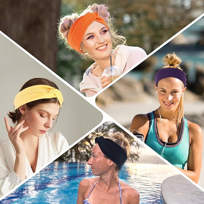 12 Pcs Stretchy Sport Headbands for Women,Absorbed Sport Headband Soft Twist Knotted Headbands for Yoga, Workout Daily Life