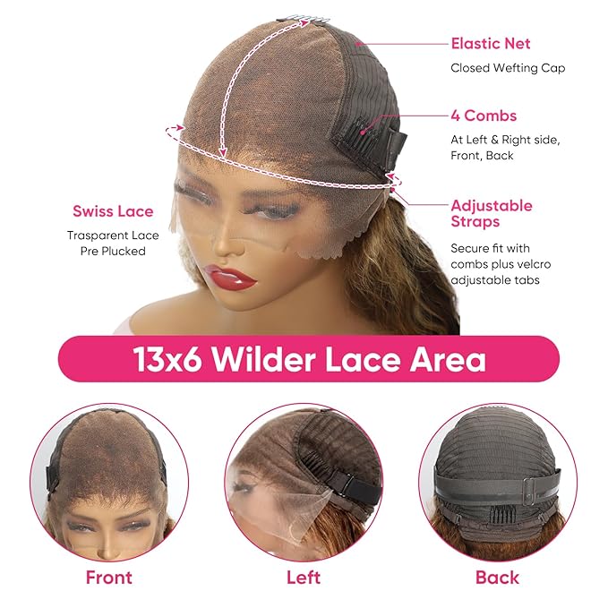 20 Inch Ombre Highlight Deep Wave Lace Front Wig Human Hair 13x6 HD Honey Blonde Lace Frontal Wigs 200 Density 4/27 Glueless Curly Wigs Human Hair For Women
