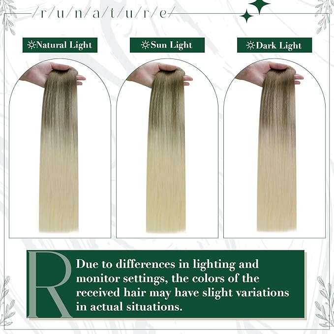 RUNATURE Balayage Clip in Hair Extensions Ombre Brown to Blonde 16 Inch 50g 3pcs Real Hair Extensions Clip in Human Hair for Thin Hair Double Weft Remy Natural Hair