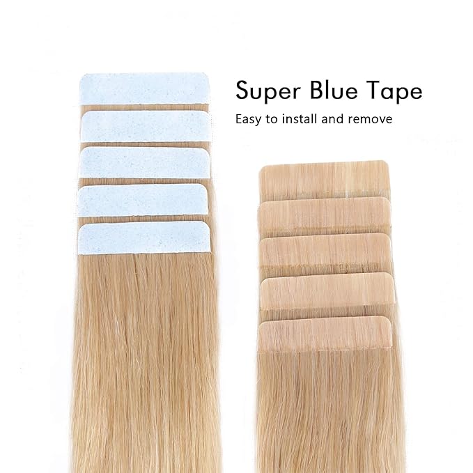 SUYYA Tape in Hair Extensions Human Hair Ash blonde 100% Remy Hair 18 inches 20pcs 50g/pack Straight Seamless Skin Weft Tape in Human Hair(18Inch #16 Light Blonde)