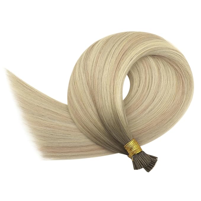 YoungSee Itip Hair Extensions Real Human Hair Ombre I Tip Hair Extensions Human Hair Ash Blonde to Platinum Blond Balayage I Tip Hair Extension 20 Inch 50g 50s Pre Bonded Hair Extension