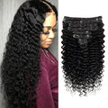 Deep Wave Clip in Hair Extensions Real Human Hair Brazilian Virgin Human Hair Clip in Extensions for Black Women 8Pcs Remy Hair with 18Clips 120g (24inch, Natural Black)