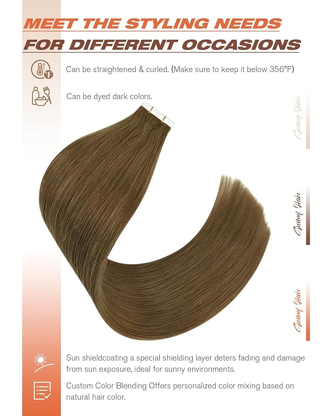 Sunny Hair Tape in Hair Extensions Real Human Hair Invisible Remy Hair Extensions Tape ins for Women Light Brown 16 inch 20Pcs