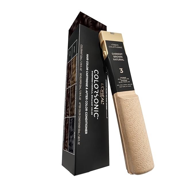 L'Oreal Paris Colorsonic Permanent Hair Dye Cartridge, Hair Color for Root Touch Up, Gray Coverage or All Over Color in just 5 Minutes, 3 Darkest Natural Brown (Coloring Device Sold Separately)