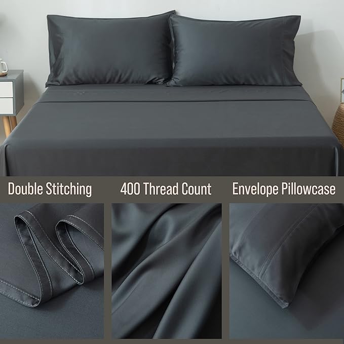 Bella Coterie | Luxury Bamboo Viscose King Size Pillowcase Set | 100% Organically Grown | Ultra Soft | Cooling | 2 Pcs [Charcoal Grey]