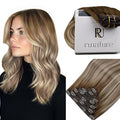RUNATURE Balayage Clip in Hair Extensions, Real Human Hair Clip in Extensions for Women, Long Hair Extensions Add Length Easy to Apply, 24 Inch 135g #3/8/22 Walnut Brown to Light Brown with Blonde