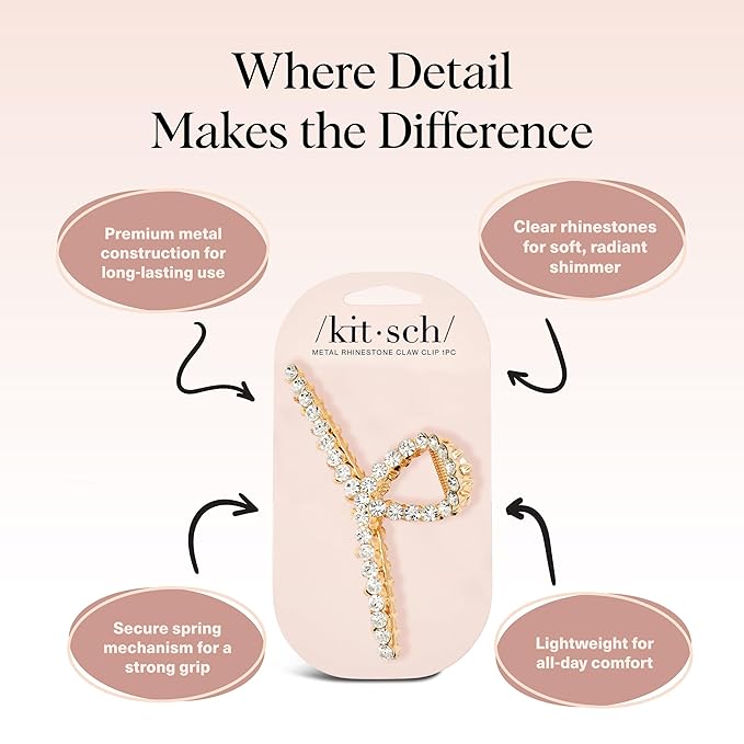 Kitsch Gold Loop-Shaped Hair Clip for Women with Rhinestones - Durable Metal, Strong Hold, & Elegant | Gold Hair Accessories | Ideal Gifts for Women - 1pc