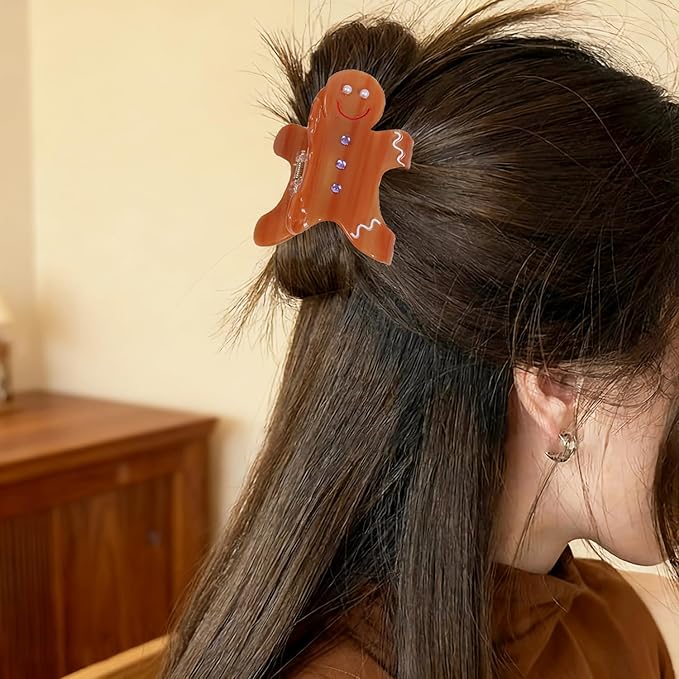 Gingerbread Man Hair Claw Clips Christmas Hair Clips Cute Cartoon Pattern Hair Jaw Barrettes Xmas Hair Accessories Funny Brown Gingerbread Man Claw Clip Christmas New Year Hair Decoration for Women