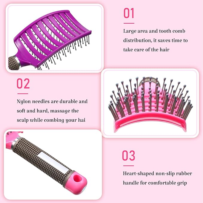 Patelai 4 Pcs Hair Brush, Detangler Curved Vented Brushes for Women Men, Curved Vented Wet Dry Styling Brushes for Curly Long Thick Thin Tangled Hair, Blow Drying Brush, 4 Color