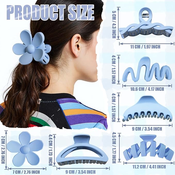 12 Pcs Claw Clips, Multi-Shapes Hair Clips for Women Girls, Non-Slip Large Jaw Claw Clips for Thick Thin Curly Hair Accessories (Light Blue)