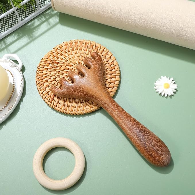 Gatuida Wooden Scalp Massager, Wide Tooth Comb, Foot Acupressure Massager, Long Handle, Coffee, 5.70 x 2.75 x 0.51 Inch, for Home Use