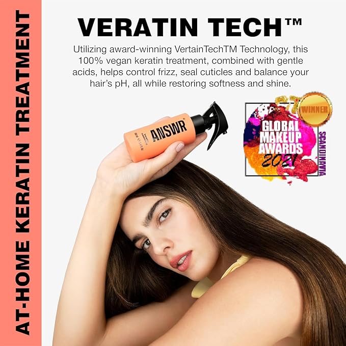 ANSWR At Home Brazilian Keratin Hair Treatment for All Hair Types – Deep Nourishment, Eliminates Frizz, Salon Results At Home, Sulfate-Free, Safe for Colored Hair (3.4 Fl Oz (Pack of 1))