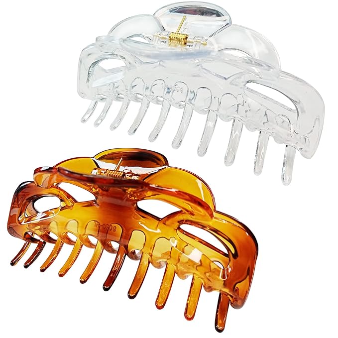Large Hair Clips for Women Thick Hair Fine Hair Claw Clips Big Strong Holding Long Hair Jaw Clips (Clear and Brown)