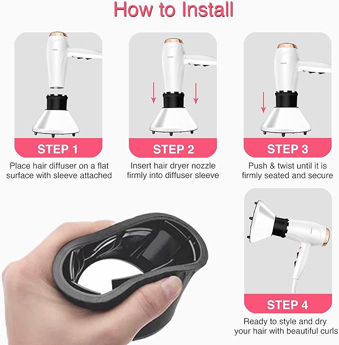 Slip-On Hair Diffuser Hair Dryer Attachment to Fit Nozzles from 1¾ to 2¼ inches for Curly and Natural Wavy Hair (White)