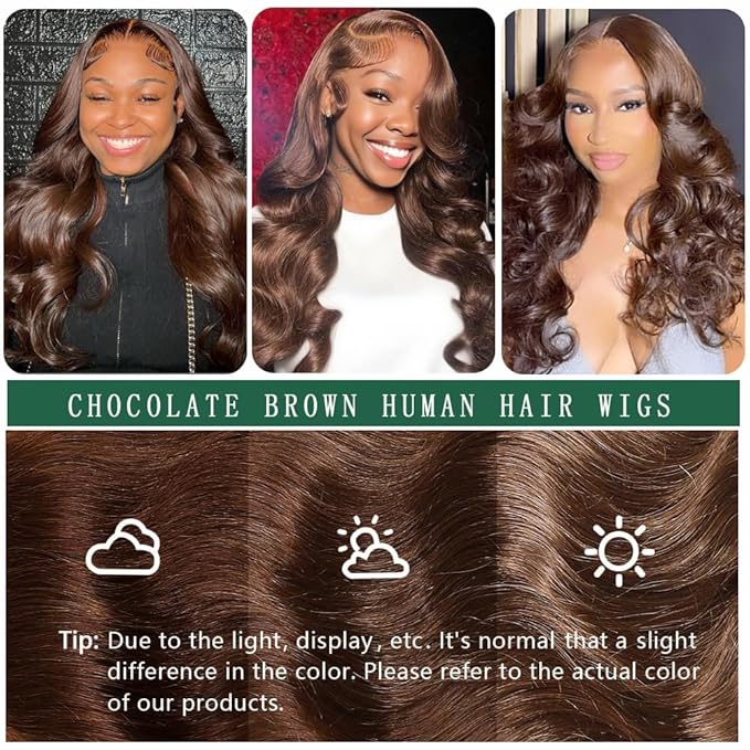 28 Inch 13x6 Chocolate Brown Lace Front Wigs Body Wave Wig Colored Brown Wigs Human Hair Pre Plucked New Trend M Hairline 200% Density Glueless Wigs For Women Lace Front Wigs