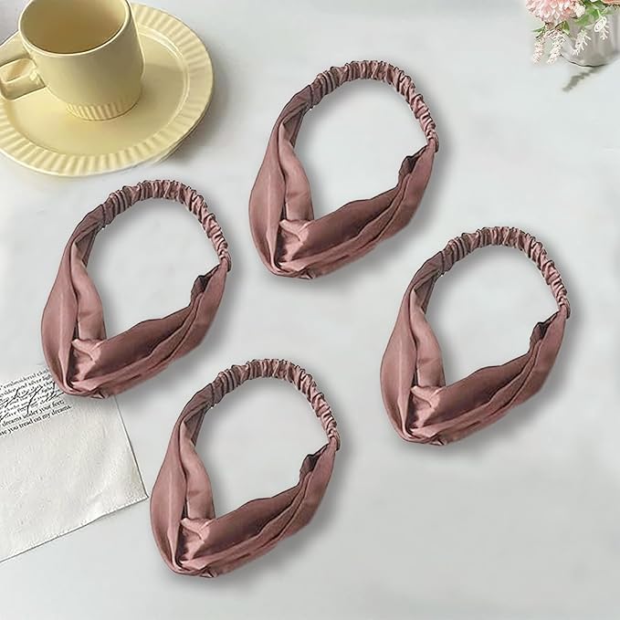 4PACK Womens Silk Headband Satin Headbands Silky Hairband Wide Head Bands Hair Wrap Fashion Hairbands Accessories