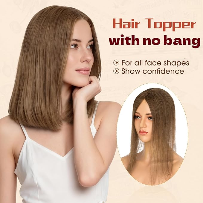 Rich Choices Human Hair Toppers for Women-100% Real Remy Hair Topper No Bang-Upgraded 150% Density 9 * 12CM Lace Base-Clip in Hairs Topper for Thinning Hairs-12Inch #4 Medium Brown