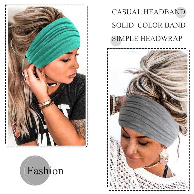 Wide Headbands Stretch Turban Knotted Hairbands Elastic Yoga Workout Sweatband Running Sport Head Scarf Large African Head Wraps for Women 4 Pcs (Set C)