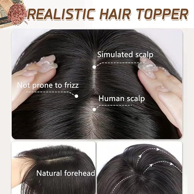 Rich Choices Hair Toppers for Women Real Human Hair 100% Human Remy Toppers NO Bangs for Women with Thinning on Top Clip in Hairpiece 4"x4.7"Lace Base 12 Inch #4R Natural Brown