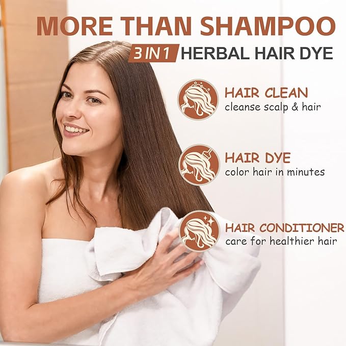 Instant Cherry Brown Hair Dye Shampoo for Vibrant Hair Color, Natural Herbal Hair Color Shampoo Hair Dye, 3 in 1 Coloring & Care Formula Lasts 3-4 Weeks, Easy & Quick to Use for Women Men, 500ML