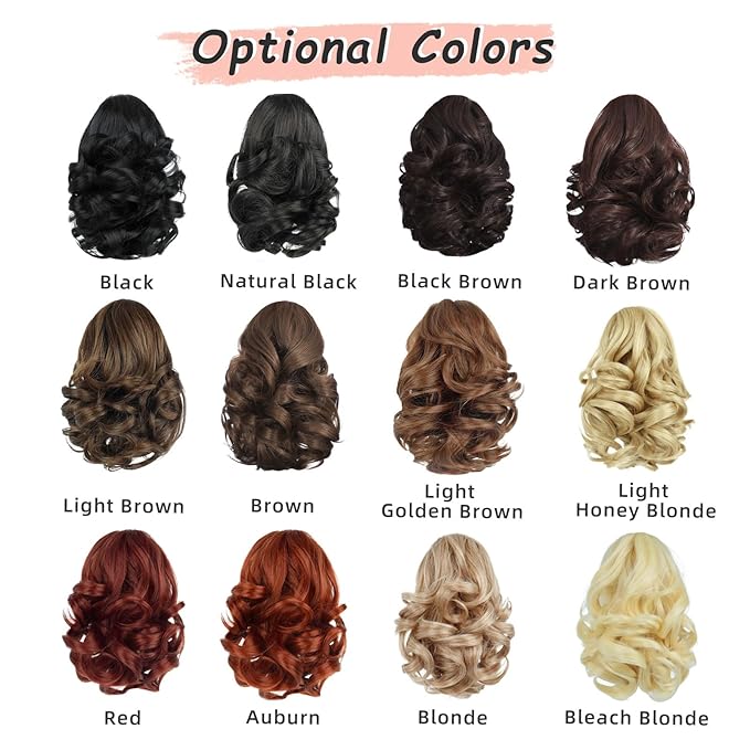 Ponytail Extension, Clip on Ponytails for Women, 9" Claw Clip in Short Curly Wavy Pony Hair Extension for Women - Darkest Brown