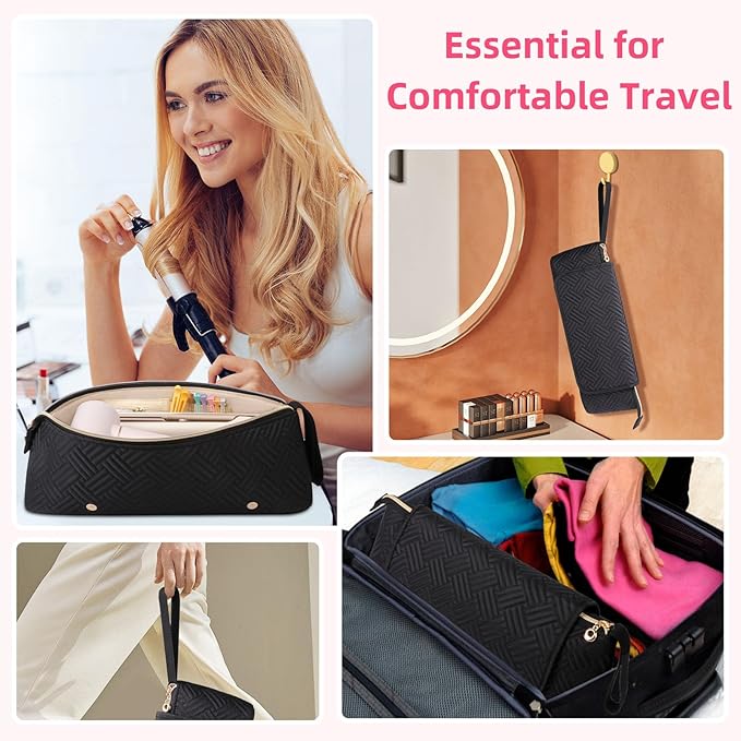 Hair Tools Travel Bag with Heat Resistant Mat, Portable Hair Tool Organizer Travel Carrying Case for Straightener, Flat Iron, Curling Iron, Hair Dryer& Hair Styling Accessories Women (Black)