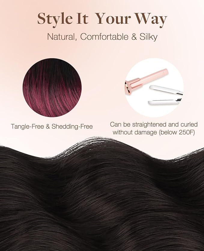 GOO GOO Invisi Edge Tape in Hair Extensions Human Hair, 1/99 Balayage Jet Black to Red 10pcs injected with 10pcs classical tape ins, 18inch 50g, Virgin Remy Hair, Natural Look