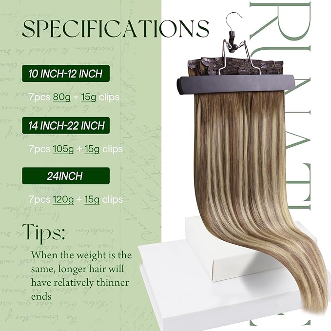 RUNATURE Balayage Clip in Hair Extensions Human Hair, Real Human Hair Clip in Extensions, Thick Remy Hair, Daily Wearing, Easy to Install, 12 Inch 80g 7pcs #3/8/22 Walnut Brown to Light Blonde