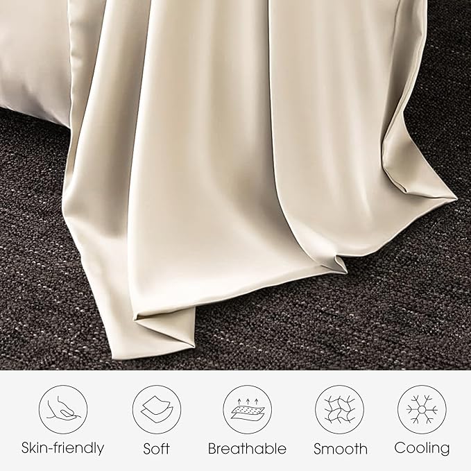 100% Silk Pillow Cases 2 Pack King Size Mulberry Silk Pillowcase for Hair and Skin Set of 2 Highest Grade 6A Silk Soft Breathable Cooling with Hidden Zipper, Beige