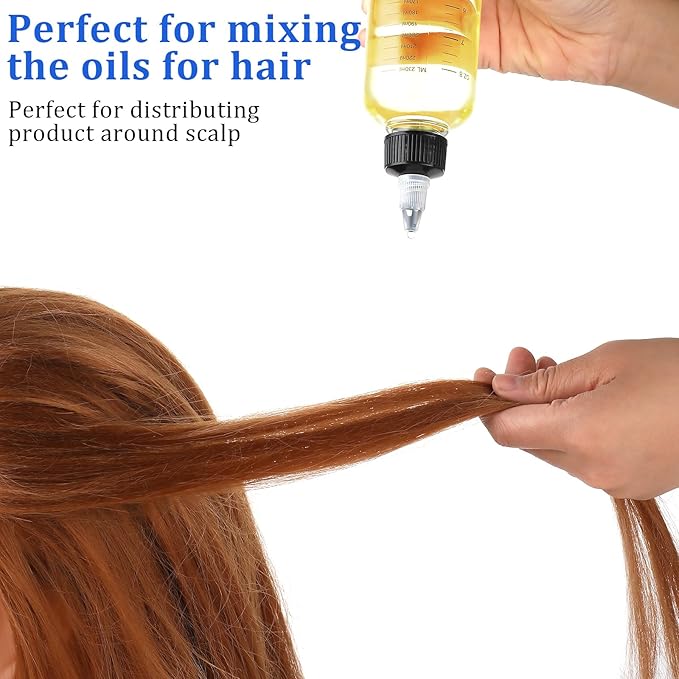 4 Pack Applicator Bottle for Hair, 8.5oz Soft Squeeze Empty Oil Dispenser Hair Color Applicator Root Hair Dye PET Plastic Refillable Bottles for Salon Sylist with Graduated Scale and Twist Top