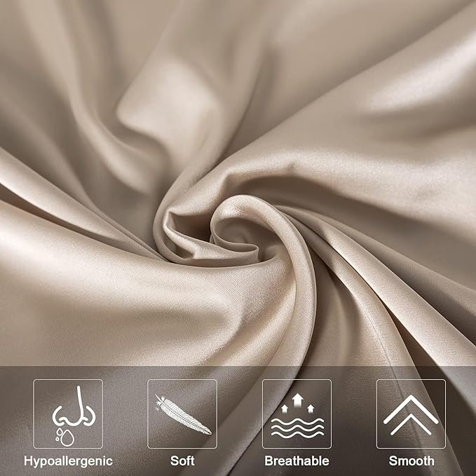 Mulberry Silk Pillowcase for Hair and Skin,Cooling Silk Pillow Case with Hidden Zipper,Allergen Proof Dual Sides Soft Breathable Smooth Silk Pillow Cover for Women (Champagne, Body)
