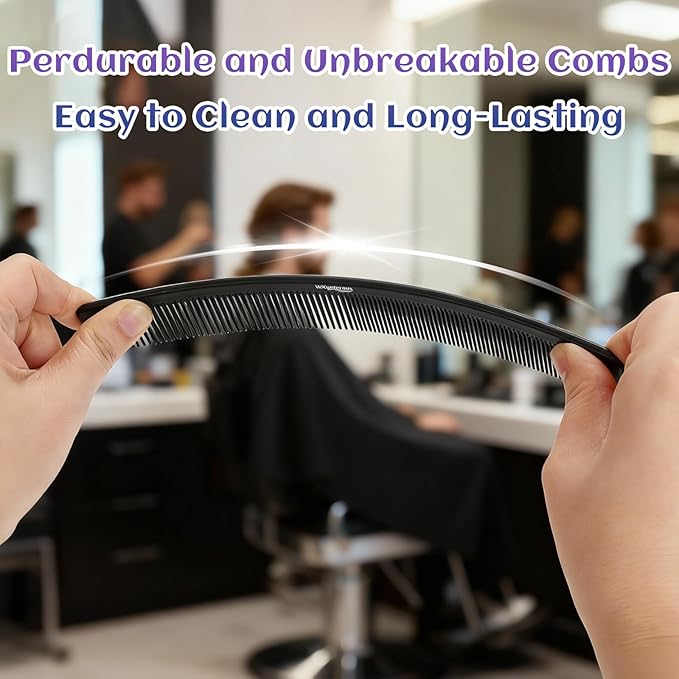 2Pcs Combs for Women and Men，Professional Black Carbon Fiber Teasing Comb，Combs for Hair Stylist, Fine and Wide Tooth Styling Comb for All Hair Types（Style 3）