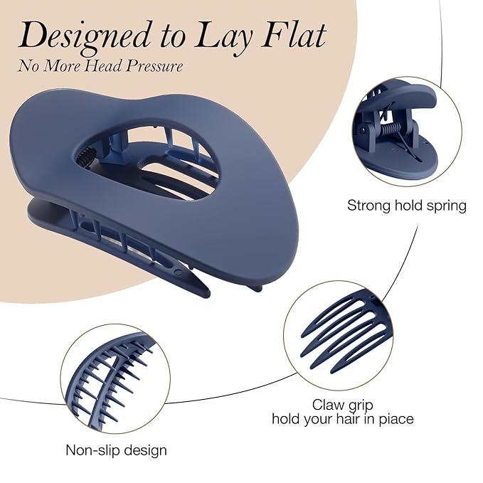 Upgraded 8 Pack French Flat Hair Clips for Women Girls, Matte Lay Flat Claw Clips, Large No-Slip Claw clips for Thick&Thin Hair, Strong Hold Styling Barrettes Accessories for Daily Styling(Multicolor)