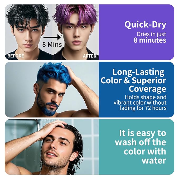 Temporary Hair Color Wax for Men - SUPIYA Washable Hair Wax Color, All-Day Hold Disposable Hair Wax for Party, Cosplay & Daily (Orchid Color #73)