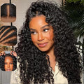 KLAIYI Water Wave Bye Bye Knots Glueless Wig Human Hair 7x5Precut Lace Front Pre Plucked Bleached Wear and Go Wig with Curly Baby Hair Drawstring 3S Ready to Go Pre Everything Beginner Friendly 16Inch