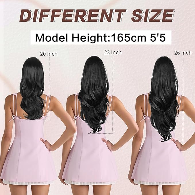Ponytail Extension, Drawstring Ponytail Extension for Women 26 Inch Long Wavy Brown Pony Tails Hair Extensions Synthetic Clip in Ponytail Hairpiece for Women 8/27