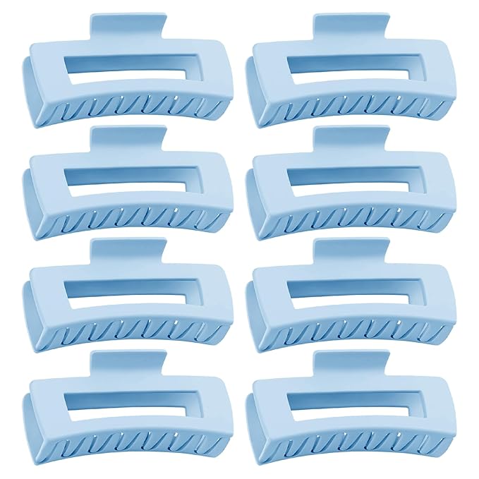 TOCESS Hair Claw Clips for Women - 8PK Large Neutral Matte Square Jumbo Hair Clips for Thick, Thin, Long, Short, Curly Hair Girls, Big Jaw Clip Set for Daily Use (Glacier Blue)