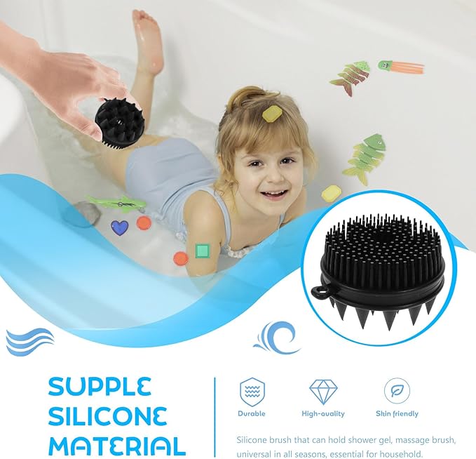 Silicone Bathing Brush and Massage Shampoo Brush for, 1pcs Black Silicone Scalp Scrubber Body Scrubber for Gentle Bathing and Hair Care